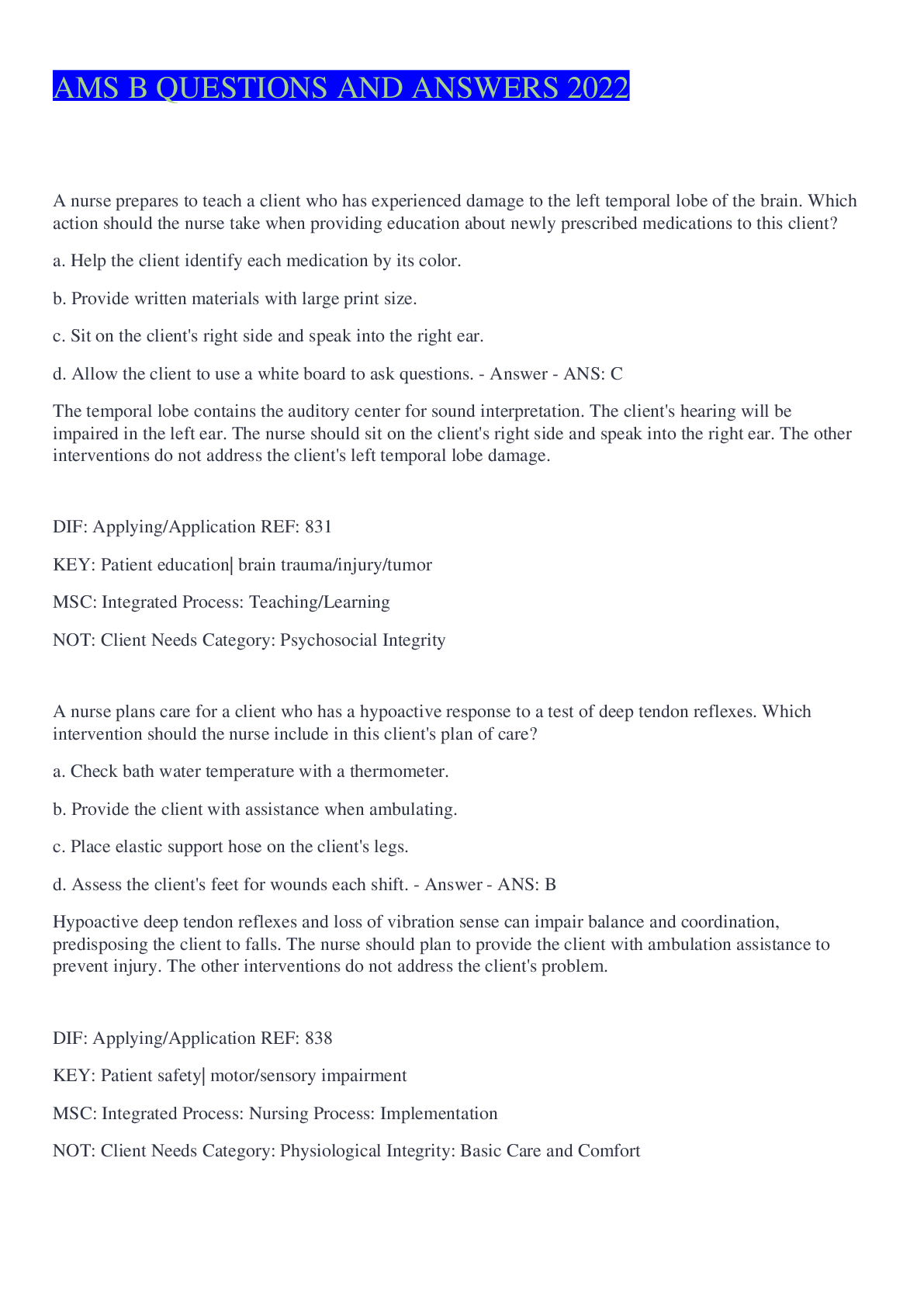 Preview image for AMS B QUESTIONS AND ANSWERS 2022